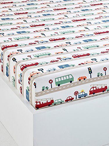 Vertbaudet Kinder-Spannbettlaken City graubeige Glanzeffekt 90x200