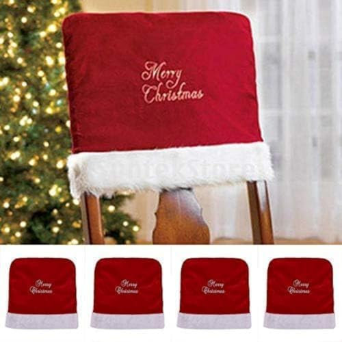 Topanke 4 Stück Santa Claus Stuhlhusse Weihnachtsmütze 46x40cm Weihnachtsmütze Weihnachten Stuhl-Abdeckung Nikolausmütze Dekoration
