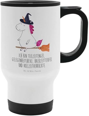 Mr. & Mrs. Panda Thermobecher Einhorn Hexe - Geschenk, Einhörner, Warmhaltetasse, Frau, Thermobecher für 400 ml, Unicorn, Isolierbecher, Tasse mit