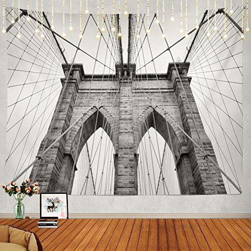 Shrahala New York Black and White Tapestry, Black White Brooklyn Bridge NYC New York Wall Hanging Large Tapestry Psychedelic Tapestry Decorations Bedroom Living Room Dorm(39.4 x 59.1 Inches, Black 2)