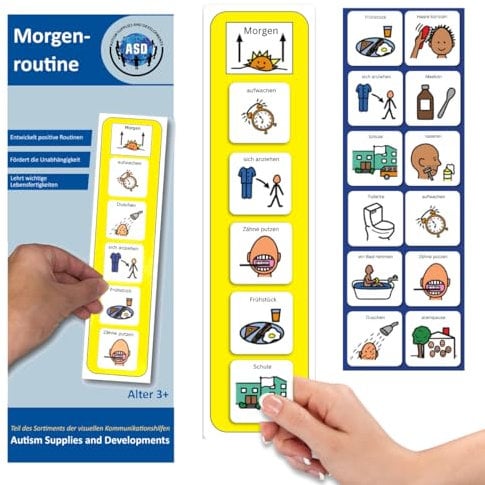 Morgenroutine Kinder Autismus/ADHS Hilfsmittel – Tagesplaner Kinder Routine mit 12 Karten – Hochwertige Langlebige Visuelle Strukturierter Tagesbeginn