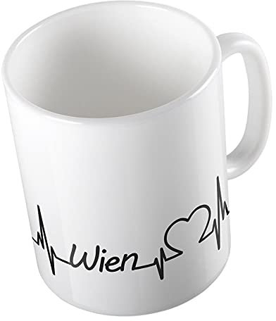 Hellweg Druckerei Huuraa Kaffeetasse Wien Herzschlag Puls Geschenk Idee Keramik 330ml Kaffee-Becher mit Namen deiner Lieblingsstadt