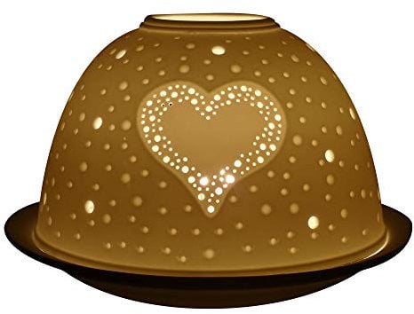 Nordic Light Tealight Candle Holder, Set of Shade & Plate, Heart Table Centerpiece, Home Decor Accessories-Porcelain-One Size-Cut Out Design, Ceramic, White Patterned