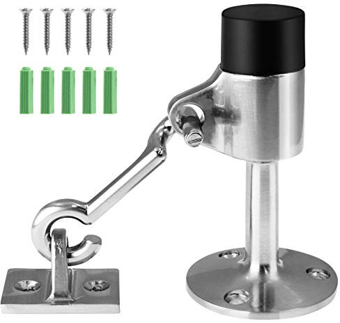 PHITUODA - Fermaporta con gancio da 89 mm, con gancio di sicurezza, moderni fermaporta in gomma silenziosa, montaggio a parete, finitura spazzolata, confezione da 1