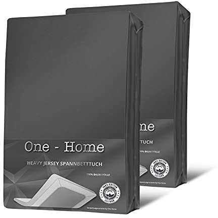 one-home 2er Set Jersey Spannbettlaken Spannbetttuch weich Heavy Baumwolle Rundumgummizug, Farbe:Anthrazit, Größe:140x200 cm - 160x220 cm Boxer