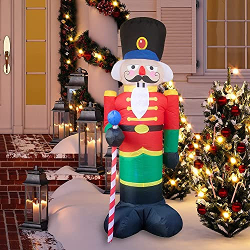 KaKille 8 feet Christmas inflatable nutcracker soldier outdoor decorations with LED lights self-inflating decoration lawn garden courtyard porch party outdoor