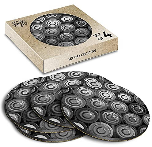 4 x Eco Boxed Cork Coasters - BW - Retro Batteries Power Bank Drink Cup Mug Glass Table Mat #38896