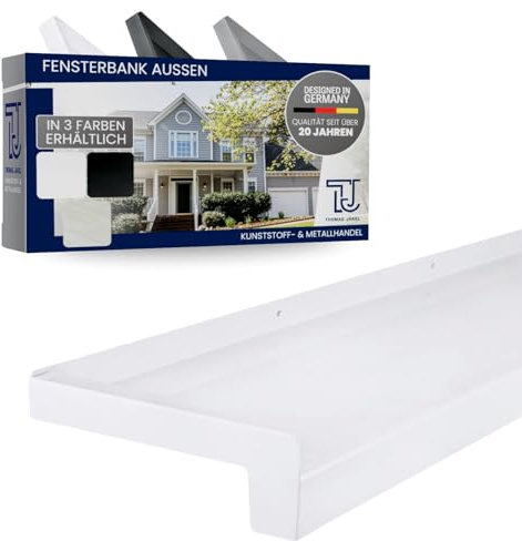 TJ Fensterbank Außen I 130 mm x 1200 mm I Weiß RAL 9016 I hochwertiges Aluminium Fensterbrett mit Seitenabschluss I pflegeleichter & langlebiger Alu Fenstersims I pulverbeschichtete Außenfensterbank