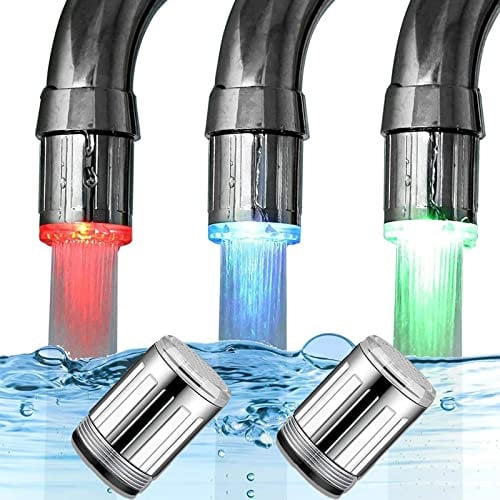 LED-Wasserhahn, 3 Farben, temperaturempfindlich, LED-Wasserhahn, Licht, Wasserstrom, Farbwechsel, Wasserhahn für Küche und Bad, 2 Stück