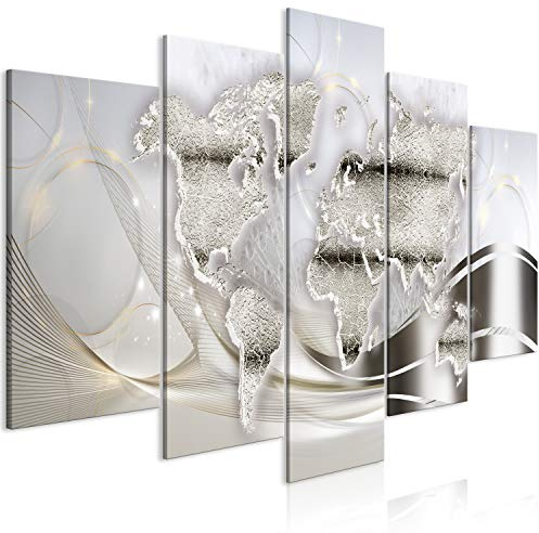 B&D XXL Cuadros Cuadro Acústico Mapamundi 200x100 cm espuma acústica | absorbe el sonido aislamiento lienzo de 5 piezas Impresión Artística Decoración de Pared Abstracto Continentes