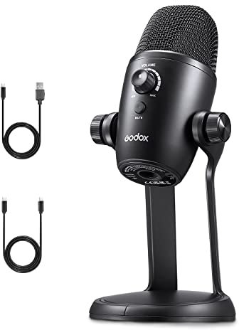 GODOX UMIC82 USB Condenser Microphone, 4 Pickup Patterns, Tri-capsule Array, Volume Control, Mute, Gain and mode Control, Plug & Play, Table Stand Condenser Microphone for Streaming, Recording