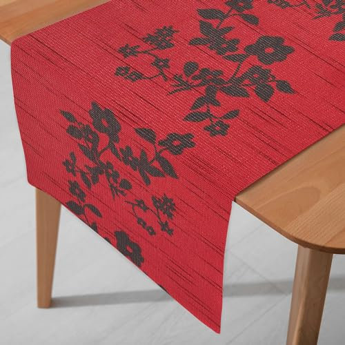 DecoHomeTextil Heimtextilmanufaktur Sunrise Floral Tischläufer Breite 40 cm Länge und Farbe wählbar Sunrise Rot 40 x 100 cm