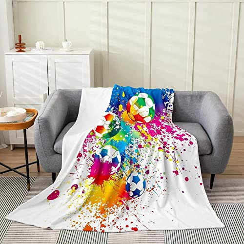 Kuscheldecke 180x200 Fußball, Flanell Fleecedecke 3D Graffiti Weiche und Warme Decke, als Sofadecke Wohndecke Tagesdecke Wolldecken, für Kinder Erwachsene