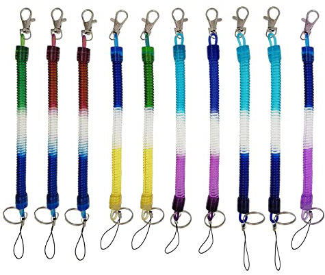 Deolven Llavero Espiral, 10 Pcs Multicolor Cuerda de Pesca Extensible Espiral, Retráctil Lanyard Porta Chaves para Hombre Mujer y Niño, Estiramiento Máximo a 110cm