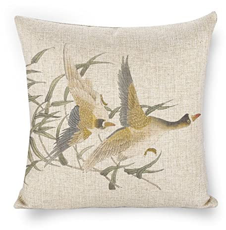 Icotoibabie Stockente Ente schwebt unter den Schilfrohren, Leinen-Kissenbezüge, Bauernhaus, doppelseitig, mit Reißverschluss, dekorative Kissen für Couch, Sofa, Outdoor, 45,7 x 45,7 cm