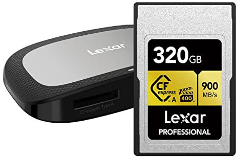 Lexar Professional 320GB CFexpress Type A Card Gold Series + Type A/SD USB 3.2 Gen 2 Reader, Card Up to 900MB/s Read, Cinema-Quality 8K Video, Rated VPG 400 (LCAGOLD320G-RNRNG)