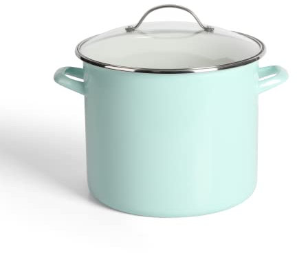 Martha Stewart Thayer 12-Quart Enamel On Steel Scratch Resistant Stock Pot w/Lid - Martha Blue
