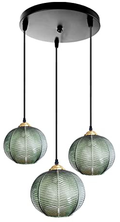 Pendelleuchte Esstisch Grüne Hängelampe Glas 3 Flammig Moderne höhenverstellbar Pendellampe Grün Hängeleuchte Esszimmer Wohnzimmer Küche Bar Esszimmerlampe hängend, E26 (3 Light)
