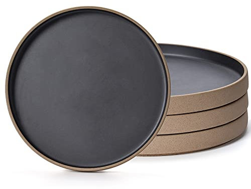meicilin Schwarze Keramikteller (Set mit 4 Stück), 25,4 cm, schwarze Porzellanteller, Steak-Speiseteller, Küche, Porzellan, Servierschalen für Salat, Nudeln, Dessert, Mikrowelle und Spülmaschine