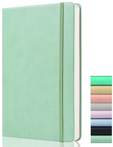 GDMLUP Bullet Dotted Journal - A5 Dotted Notebook - 120gsm Papier, 172 Seiten, Veganes Leder Hardcover Notizbuch Gepunktet mit Rückentasche, 2 Mark Ribbons, Hellgrün