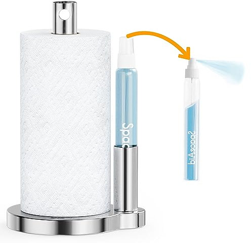 SpaceAid SprayNeat Porte-serviettes en papier avec flacon pulvérisateur, distributeur de serviettes en papier de comptoir avec pulvérisateur à l'intérieur du centre, rouleau d'essuie-tout sous armoire