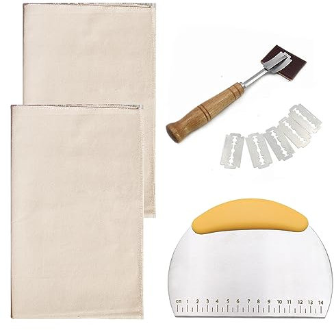 Kit pour Faire du Pain, Fermentée Boulangers Tissu, Tissu de Boulanger Professionnel, Toile pour Cuisson du Pain, Tissu Fermenté, Linge de Boulangerie, Spatule à Pâte, Lame Pain Boulanger