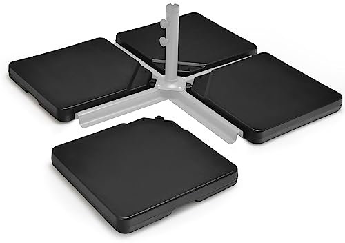 GOPLUS Pied de Parasol Plastique à Eau 13L, Support de Parasol de Terrasse en Porte-à-Faux 4 Pièces, Plaques Lestées Carrées avec Becs à Remplissage Facile, Base de Parasol Noir