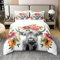 100% Baumwolle Highland Kuh Floral Bettbezug 155x220 Bull Rind Blume Bettwäsche Set Wildlife Farmhouse Kuh Tröster Bezug Kolibri Bett Sets Weiche Ganzjahres Weiße Quilt Cover mit 1 Kissenbezug