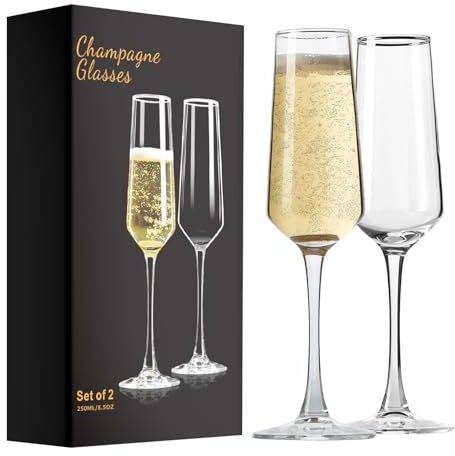 ParaCity Champagne Flutes 170ML, Champagne Glasses Set of 2, Gift for Birthday, Wedding, Christmas, Clear Sparkling Prosecco Glasses for Women, Men