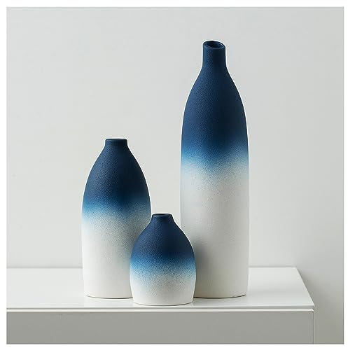 Mdaolv Blue and White Vase Set - Navy Blue Coastal Decor for Kitchen Island, Living Room, Office Table, Fireplace Mantle, Bathroom Shelf - Ceramic Centerpiece Table Decorations