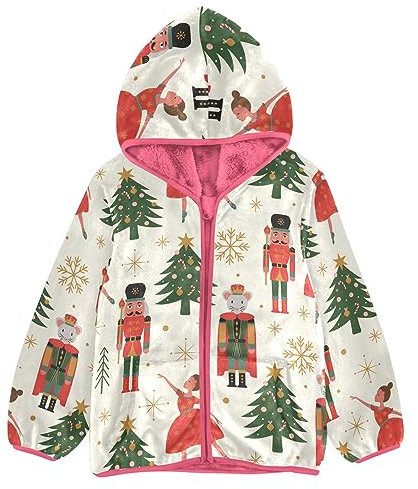 Arbre de Noël Casse-noisette Veste polaire avec capuche Manteau d'hiver pour petite fille Rose Bébé Fermeture éclair 3T, Casse-noisette pour sapin de Noël, 7-8 ans