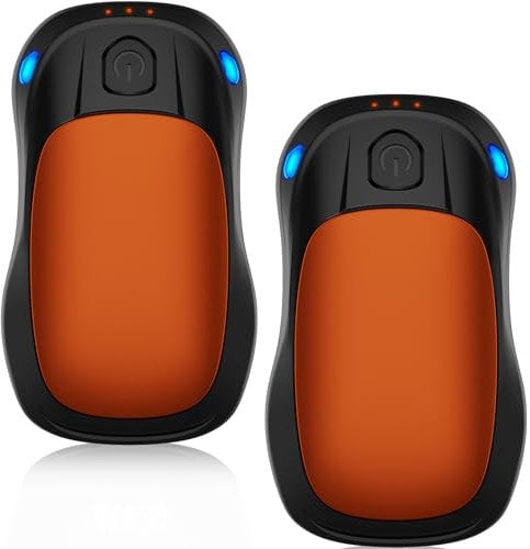 Hand Warmers Reusable, 6000mAh Rechargeable Hand Warmer, 2 Pack USB Battery Operated Portable Handwarmers with 3 Temperature Settings, Instant Heat, The Best Winter Gifts for Women, Men, Kids (Orange)