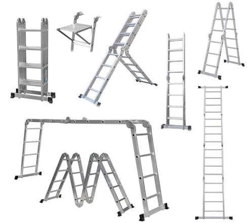 4.7 m Aluminium Folding Ladder, Robust A-Frame Stepladder with Platform, 150 kg Load Capacity EN131