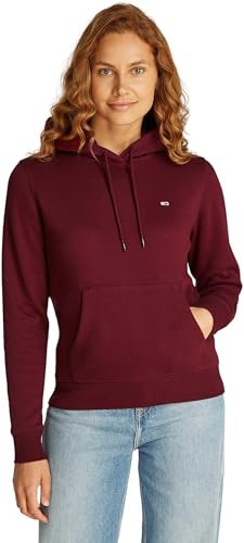 Tommy Jeans Sweat à Capuche Femme Flag Regular Fit, Rouge (Deep Rouge), S