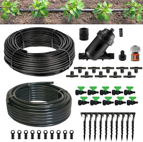 Kit Irrigazione Orto Ala Gocciolante per 100 Mq distanza goccia ogni 30 Cm Impianto Completo raccordi e Filtro Per Giardino e Orto