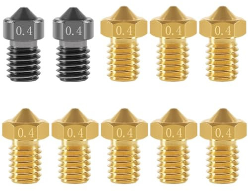 TIOPY V6 3D Drucker Düsen Set 0.4 mm, 2 Stück gehärteter Stahl +8 Stück Messing, für 1.75 Filament 3D Drucker Anycubic I3 Mega Prusa I3 MK3/MK3S Chiron Anet A8 CTC