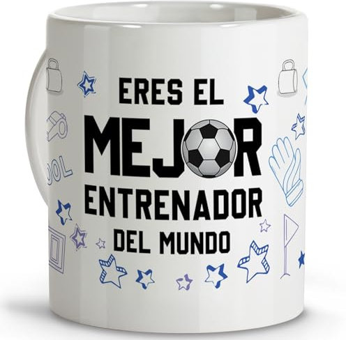 LolaPix Taza de futbol. Tazas originales para regalar. Regalo para entrenador de futbol. Entrenamiento futbol. Taza cerámica 330 ml. Entrenador fútbol