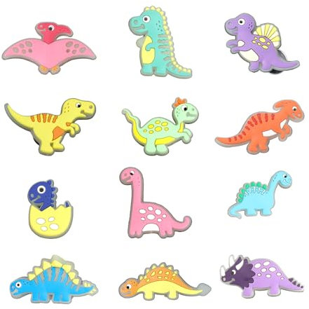 FYSL 12PCS Dinosaur Glow in the Dark Cute and Unique Kids Shoe Charms, Waterproof PVC Clog Decorations, Bracelet Wristband Accessories