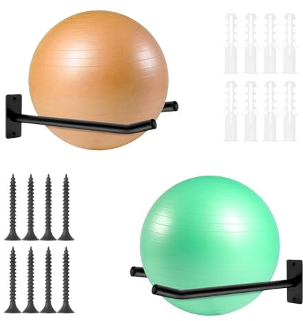 svteli Medizinballregal & Yogamatte Wandhalterung, 2 Paar Gymnastikball Wandhalter, langlebiges Metall Wandregal für Fitnessgeräte Aufbewahrung im Fitnessstudio oder Garage