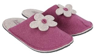 LEVITAS Point Fiore - Pantofole in Lana Agugliata | Suola in Lana Trattata, Antiscivolo, Senza Tacco | Lavabili in Lavatrice, Made in Italy, Colore Rosa, Numero 39-40