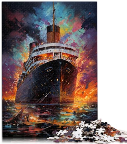 Puzzle-Spiele „Die farbenfrohe Psychedelia der Titanic“ 1000 Teile Puzzle für Erwachsene Holzpuzzle Wanddekoration Einzigartige Geburtstags 1000 Teile (50 x 75 cm)