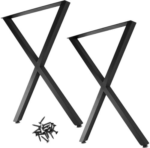 QWORK® 2 Stück Metall Tischbeine, Tischuntergestell in X Form, 50 x 7 x 71cm, Schwarz, für Esstisch, Schreibtisch,Couchtisch