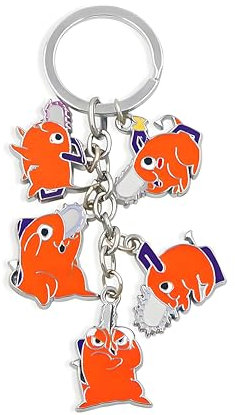SONGCHANGJEWELRY Anime Chainsaw Pochita Keychains Chainsaw Pochita Cosplay Metal Keychains Accessory Gifts For Women Men, 5pc Pochita Pendent Keychain, Large