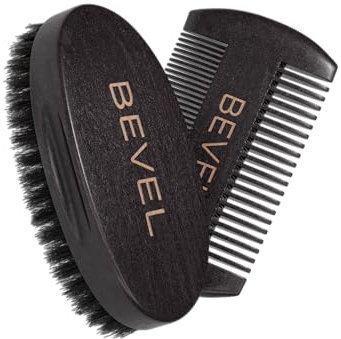 Bevel Premium Bartbürste mit Wildschweinborsten und Deluxe-Birnholz-Kamm-Set für Männer, hilft Feuchtigkeit zu formen und einzuschließen, Bart-Set, Reiseutensilien