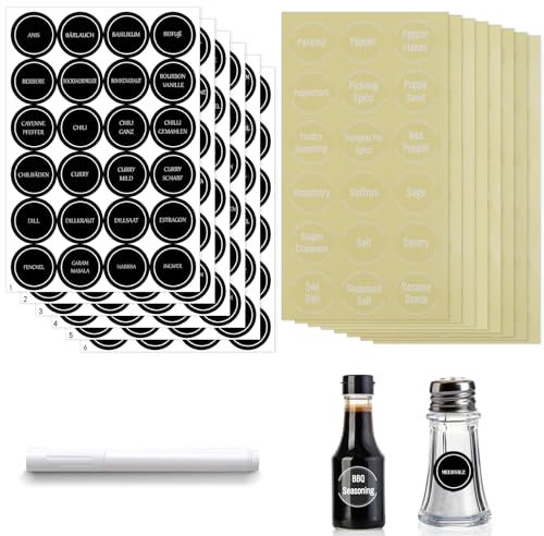 KATIMI 288PCS Étiquettes à Épices Rondes, Étiquettes à Épices Autocollantes avec Marqueur, Étiquettes à Épices Autocollantes Imperméables, Autocollants pour L'étiquetage Des Pots à Épices de Cuisine