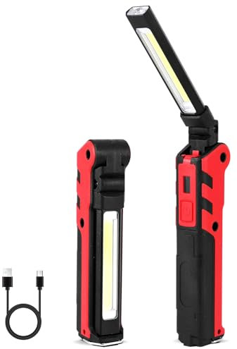 Nachar LED Magnetic Torch, Portable Foldable Flashlight Inspection Lamp Rechargeable Work Light, 180° Folding Magnet Base Super Bright Torches for Repair, Emergency and Camping