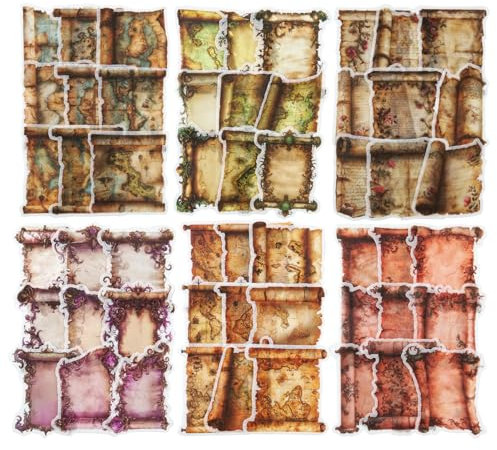 Ruzister 120 Stück Retro Scroll Washi Aufkleber, Vintage Aufkleber für Scrapbooking, DIY-Basteln, Journaling Zubehör und Junk Journal Ephemera, mit Sticker Organizer