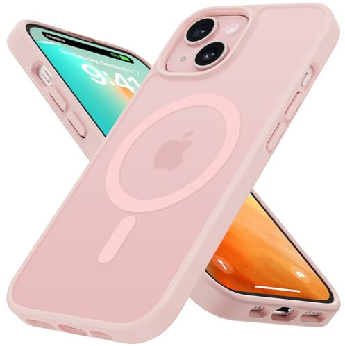 nicekool Coque Mat pour iPhone 15 Plus Magnétique Compatible avec MagSafe, Étui Translucide Mat Toucher Doux et Soyeux Housse Arrière Anti-Rayures Givrée Protection Antichoc Militaire Givré Rose