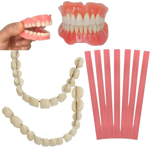 1 Pair of Denture Repair Kit,False Teeth Set,Clip in Veneers Teeth,Soft Denture Reline Kit,Denture Kit for Repair Missing Teeth,Dentures False Teeth Set for Adults,Comes with 7 Red Wax Sheets