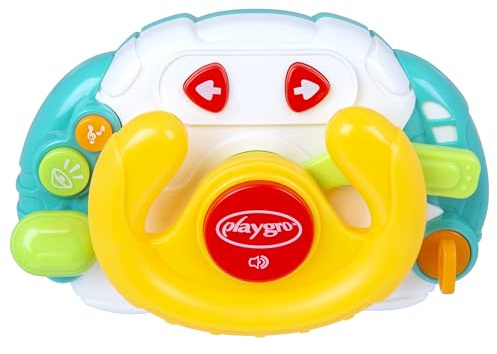 Playgro Little Tunes Mini Driver, Volante interattivo per Bambini, Giocattolo Portatile con Suoni e Canzoni, Musica e luci, dai 9 Mesi in su
